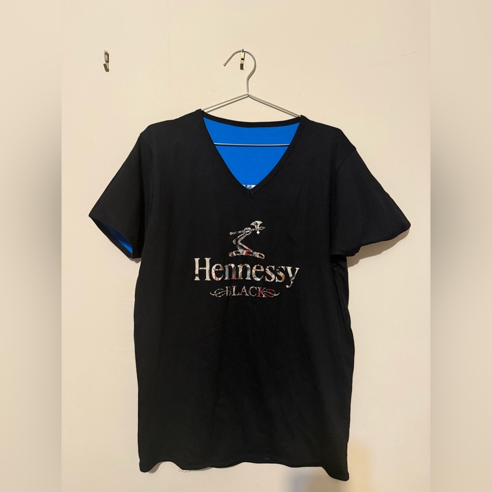 Hennessy Double Sided Black/Blue T-Shirt with Metallic Logo Lettering